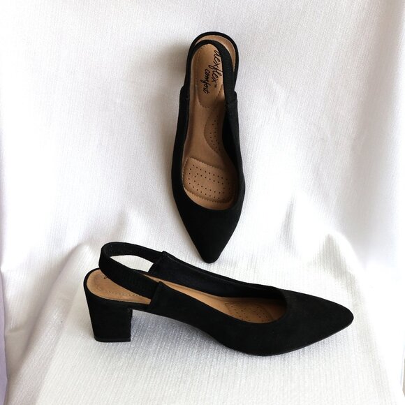 Size 7M, Black, Sling Back Shoes, Faux suede, dexflex Comfort - Picture 1 of 11